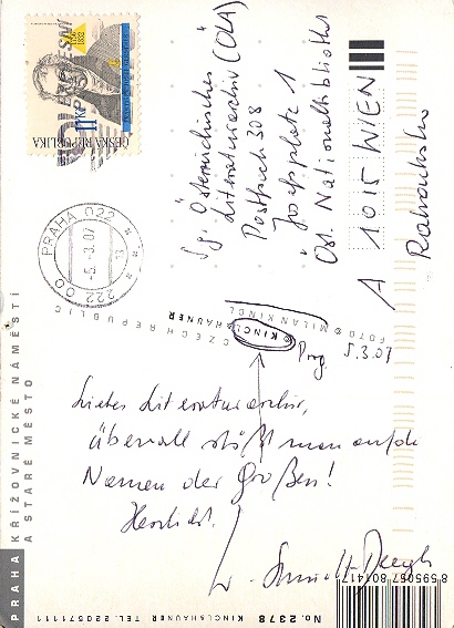Postkarte aus Prag Rückseite